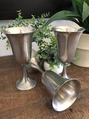 DAALDEROP Set of 3 Silver Toned Stemmed Wine Goblet Made in Portugal